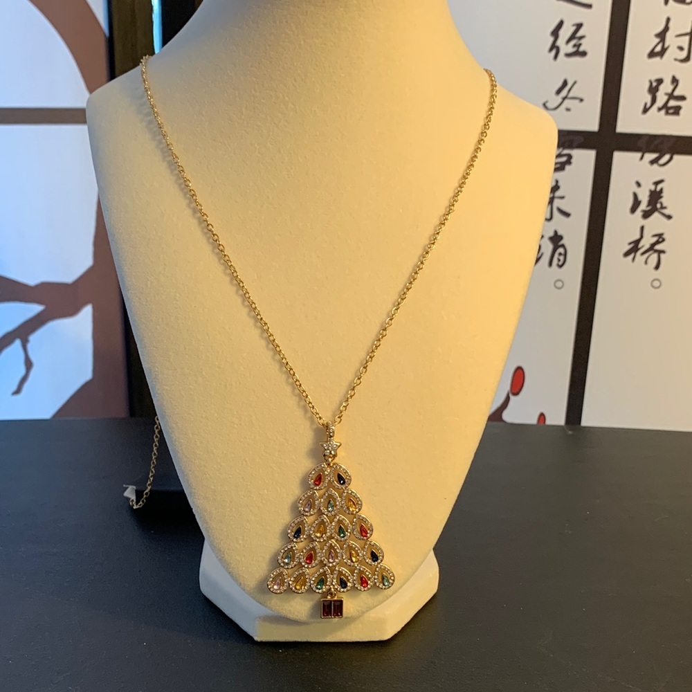 Torrid Gold Christmas Tree Necklace with Red and Green Accents